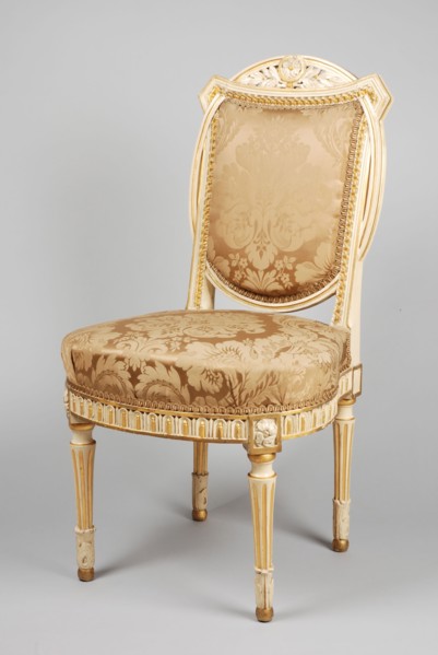 White painted, partly gilded Louis Seize chair, chair furniture furniture interior design wood beech lacquer gold leaf silk