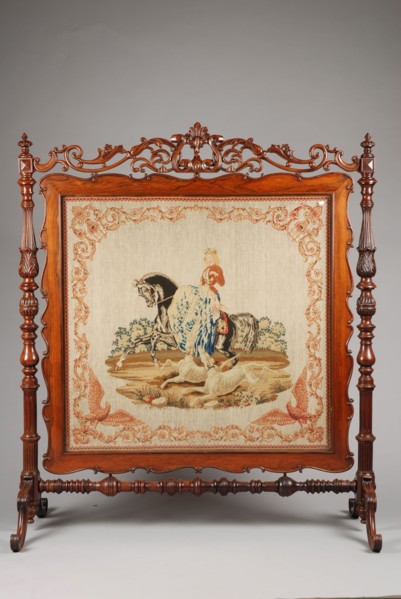 Rosewood neo-rococo fire screen or folding screen, fire screen fire screen folding screen furniture wood rosewood glass textile