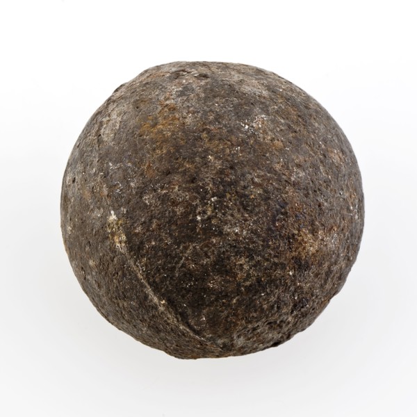 Small iron cannon ball, lump and casting seam, cannonball projectile cast iron metal, cast Small iron cannonball Clear casting