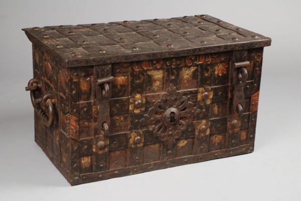 Painted wrought iron Nuremberg coffin, archive case coffin cabinet furniture furniture interior decoration iron paint, approx