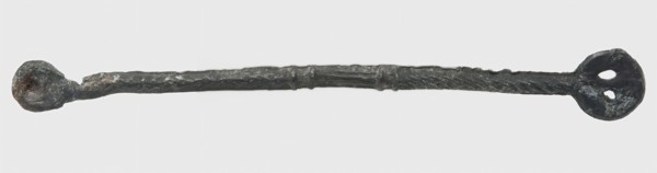 Small tin bar, decorated with hatching, two round ends, toy relaxant soil find tin metal, cast Small tin rod Decorated