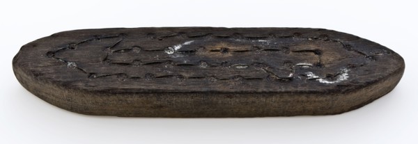 Wooden brush without hair, elongated with pointed ends, brush soil finds wood metal, sawn drilled bound Wooden brush
