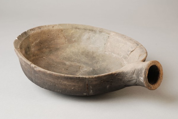 Pottery saucepan with hollow stem and curved bottom, gray earthenware, saucepan casserole dishes holder utensils earthenware