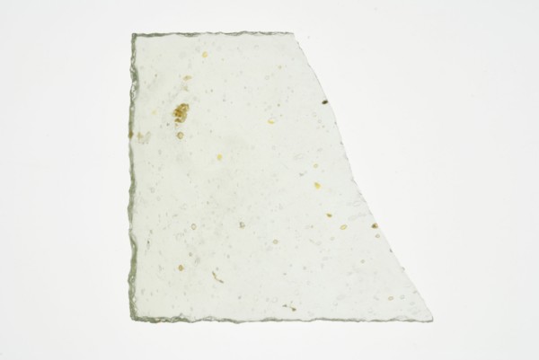 Fragment of small window, green tinted window glass, window glass building material soil find glass, w 5.1 cast drawn cut
