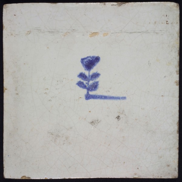 Flower tile with small flower, blue decor on white ground, no corner filling, wall tile tile sculpture ceramic earthenware