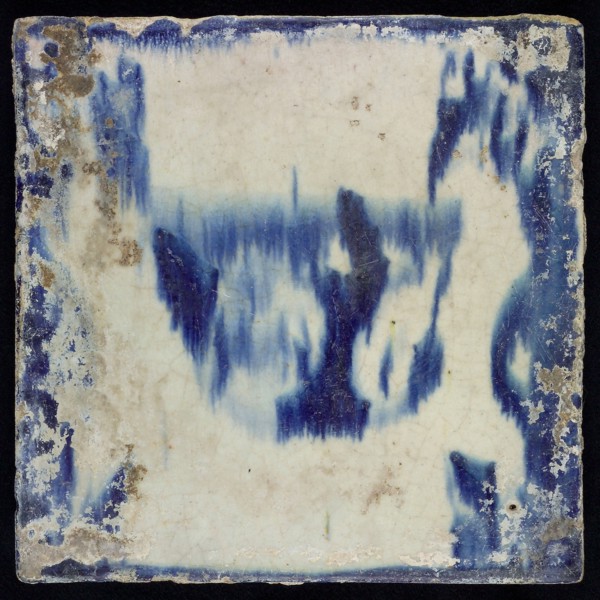 JJ, Animal tile with grazing animal ?, blue decor on white background, baluster with lilies, marked, wall tile tile sculpture