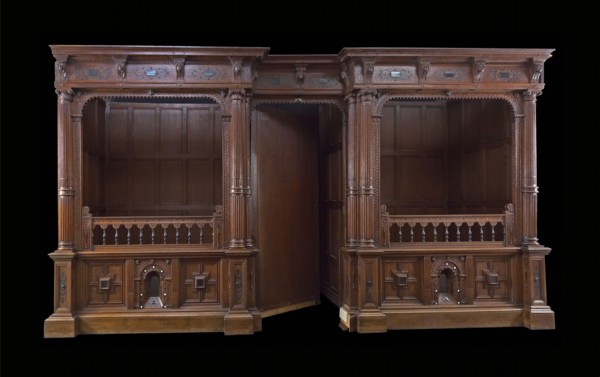 Double bedstead of homestead in Poortugaal, bedstede bed furniture paneling oak wood, door w 123.0 hunting lodge Jagthuys Van