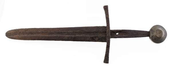 sword vest weapon soil find iron copper metal, forged cast Short iron sword possible left hand Wide double-edged blade wide