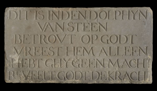Facade stone In den Dolphijn, facing sculpture sculpture building material sandstone stone, sculpted Rectangular flat letters