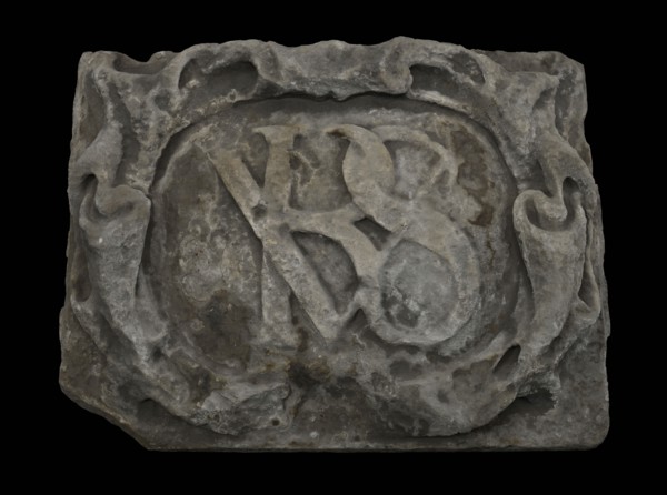 Facade stone with VRS in cartouche, facing brick sculpture sculpture building component sandstone stone, sculpted Rectangular
