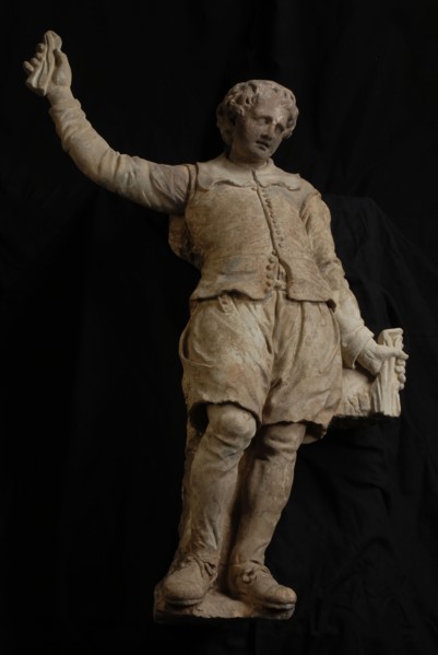 Pieter Rijckx, Sculpture boys' dormitories Burgerweeshuis, judge orphan boy, facade sculpture sculpture material building