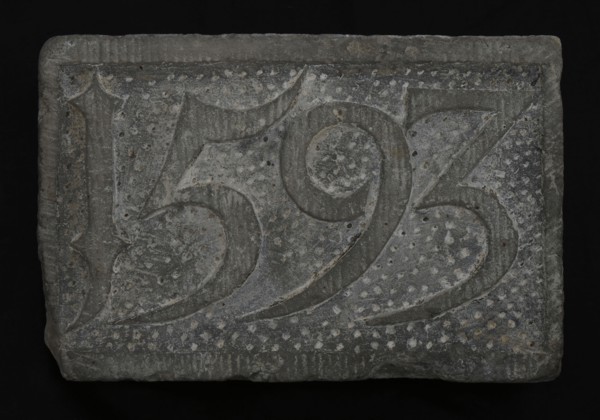 Facing brick with date 1593, facing brick first stone building component sandstone stone, chopped Rectangular flat frame