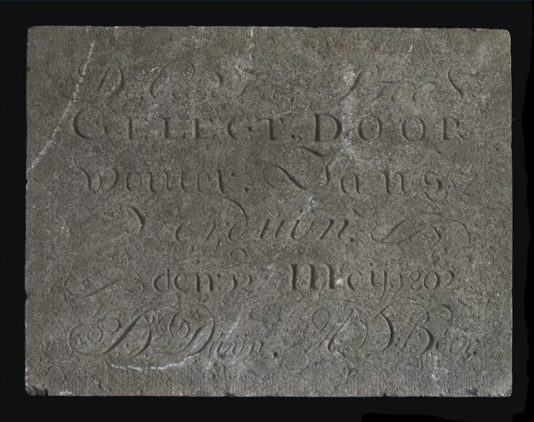 Stone with text ... First stone ... Verduyn ... 1802, facing brick first stone building part stone, chopped Rectangular flat