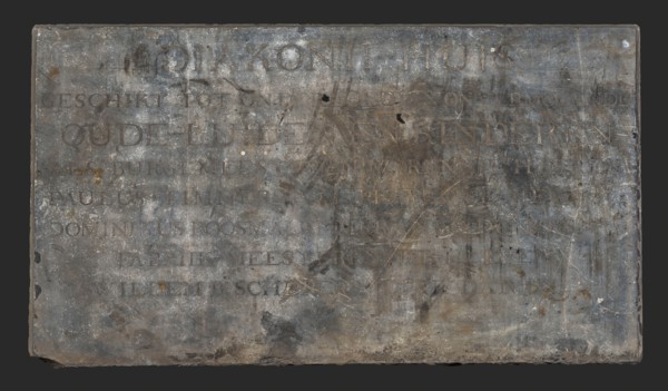 Gable stone from the Diaconie and later Armhuis on the Schiedamsedijk, plaque stone memorial stone building component slate