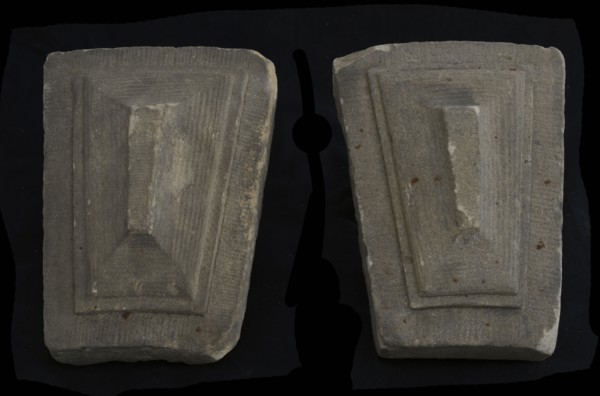 Two stone facade vleeshal, Rotterdam, window decoration, keystone building element facing stone sculpture sculpture sandstone