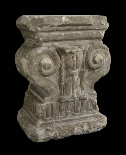 Basement with hourglass, basement ornament building component limestone stone, sculpted Basement with rectangular top and bottom