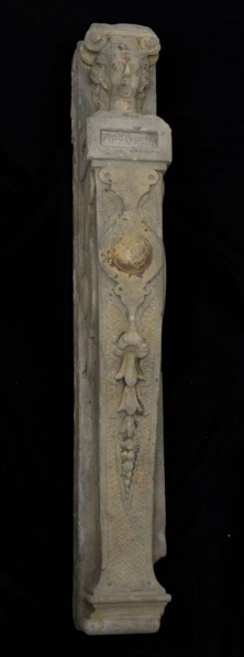 Caryatid, caryatid building element sculpture footage sandstone stone, sculpted caryatid decorated with medallion floral pattern