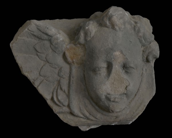 Fragment console with angel head, console building element sculpture footage sandstone stone, sculpted Console with head