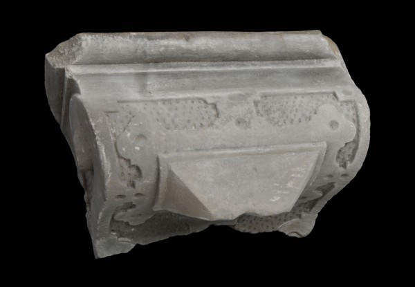 Fragment console with abstract decoration, console building element sandstone stone, kg