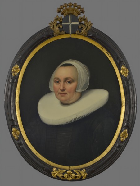 surrounding Bartholomeus van der Helst?, Portrait of Maritge Jansdr. Pesser, portrait painting footage wood oil, Oval portrait