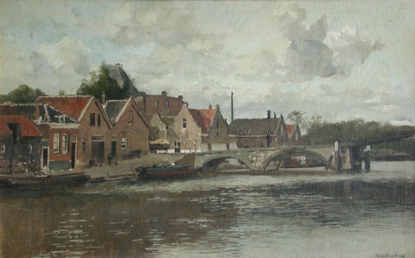 Johannes Christiaan Karel Klinkenberg, Bridge at Overschie, Rotterdam, village view painting material oil paint linen, Signed