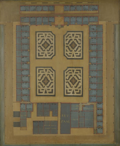 Map of the Leproos- and Proveniershuis in Rotterdam, painting visual material map information form wood oil paint, Oil paint