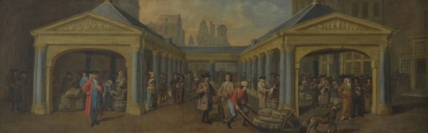 Gerard Sanders, View of the Vlasmarkt in Rotterdam, from the south, cityscape painting material canvas oil painting with frame