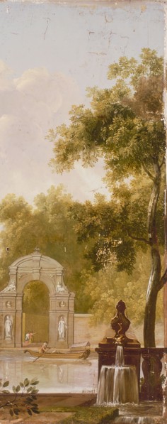 Jan Stolker, Wallpaper glued to cabinet door panel with park landscape, door landscape wallpaper painting painting wood linen