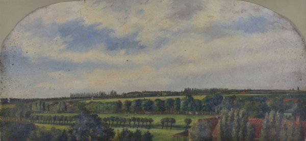 Jan Bikkers, Rubroek, landscape scene, Rotterdam, painting visual material paper oil paint 28,0 w 58,5 topography Rotterdam