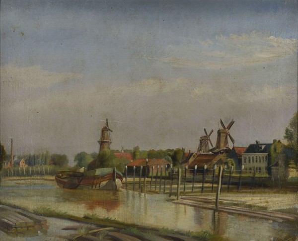 Jan Bikkers, De Rotte outside the city, Boerengat from the bridge Bos-eiland, Rotterdam, village view painting material paper