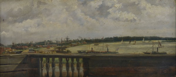 Jan Bikkers, View from the roof of the Stadstimmerhuis over the Haringvliet south side and Maas with in the foreground roof
