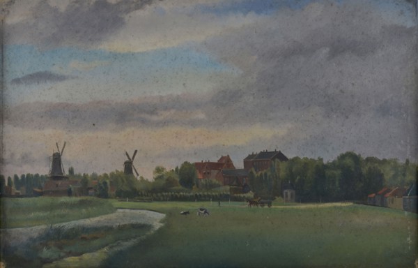 Jan Bikkers, Rotte with house 'Den Arend', Rotterdam, village view painting footage paper oil, In the big house 'den Arend'