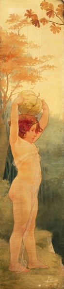 Georges Privat Livemont, Wallpaper with child in arkadic surroundings, wallpaper painting canvas linen oil painting, Girl