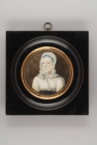 Portrait miniature of woman, portrait miniature painting sculpture wood ivory paint watercolor ivory medium (day size), Dark