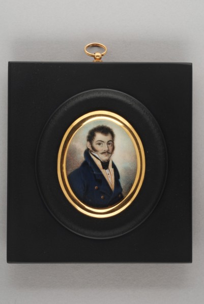 Hendrik van Overklift, Portrait miniature of man, portrait miniature painting visual material ivory paint watercolor ivory