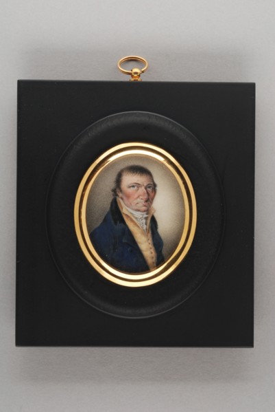 Hendrik van Overklift, Portrait miniature of man, portrait miniature painting sculpture ivory paint watercolor ivory backing