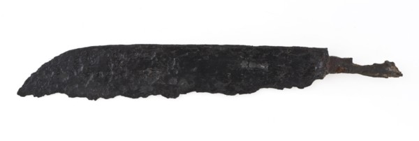 Blade with curved end and narrowed sting, blade knife cutlery soil find iron metal, Blade with narrowed sting and forged handle