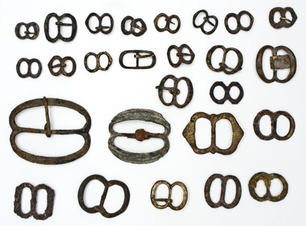 Copper buckles with two oval eyes, clasp fastener component soil find brass copper bronze metal largest, cast 26 buckles: double