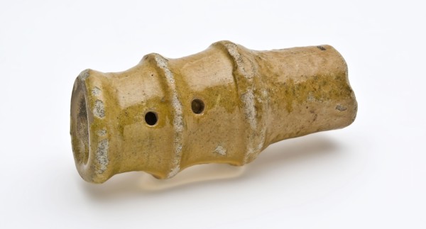 Fragment earthenware candlestick, yellow, candlestick candlestick lighting fixture earth finding ceramics earthenware glaze lead