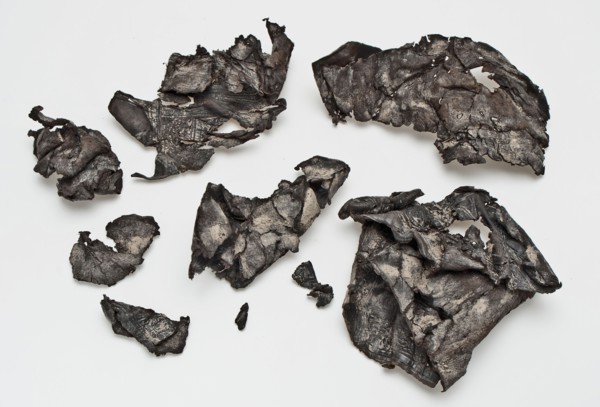 Ten fragments of decorated, leather binding, bookbinding soil found 11.5 w 7,2 (1) tanned cut decorated glued pressed Ten