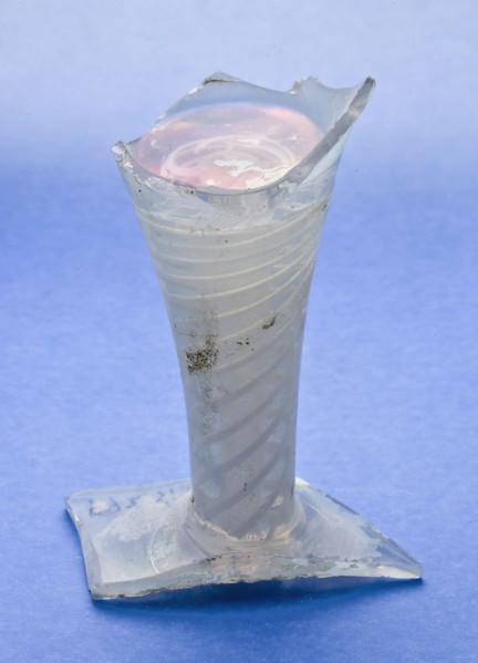 Fragment of part of foot, trunk and base of chalice of goblet, pendulum glass, wine glass drinking glass drinking utensils