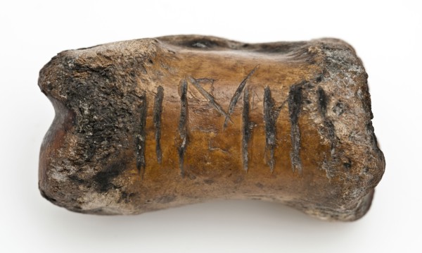 Legs leg, part of throwing game: chaps, koot spelstuk relaxant bottomfound leg, Bone weighted with lead and marked, three lying
