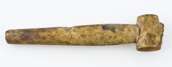 Incomplete, yellow-metal tap without spout and stopper, tap part soil find copper brass metal, Yellow-metal tube