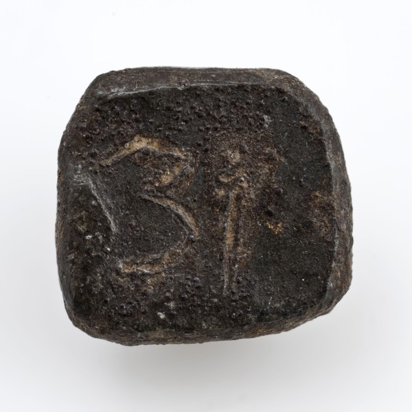 Flat rectangular metal weight or playing stone, marked, weight game ground find lead tin copper metal, cast engraved Square