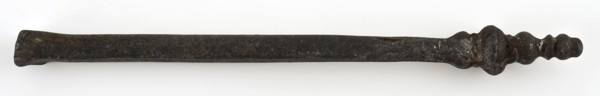 Rectangular straight handle of spoon, with tower termination, spoon cutlery soil find tin metal, Quadrangular straight handle