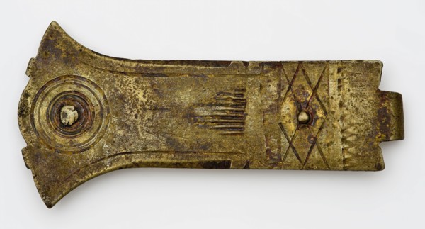 Brass book fittings with linear decoration, decorative fittings ground find copper metal, whipped riveted engraved Double