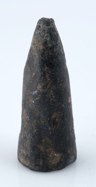 Lead object, hollow point, artifact foundations lead metal, cast Three lead points (-C): hollow and tapered archaeology