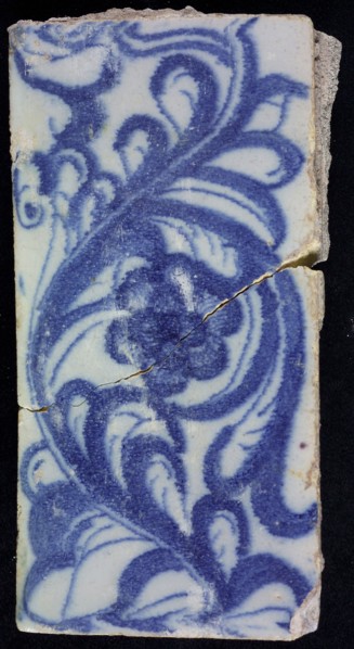 Border tile, garland, with six-leaf flower, border tile wall tile tile sculpture ceramic earthenware glaze, baked 2x glazed