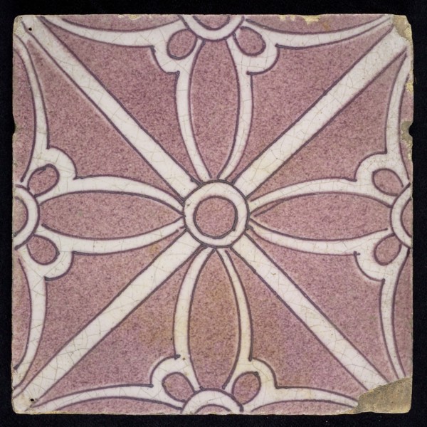 Sprinkled purple ornament tile, double bows along two diagonals, center double, wall tile tile sculpture ceramic earthenware
