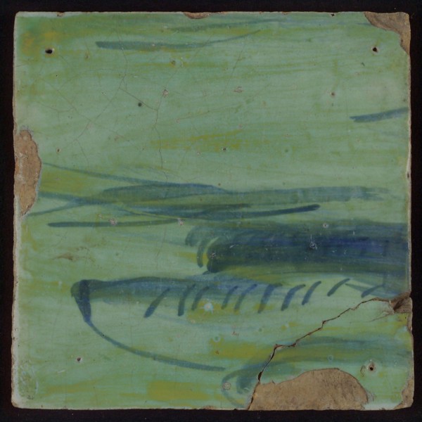 Tile of tableau (green, blue), tile picture footage fragment ceramics pottery glaze, Seven multi-colored tiles of tableau